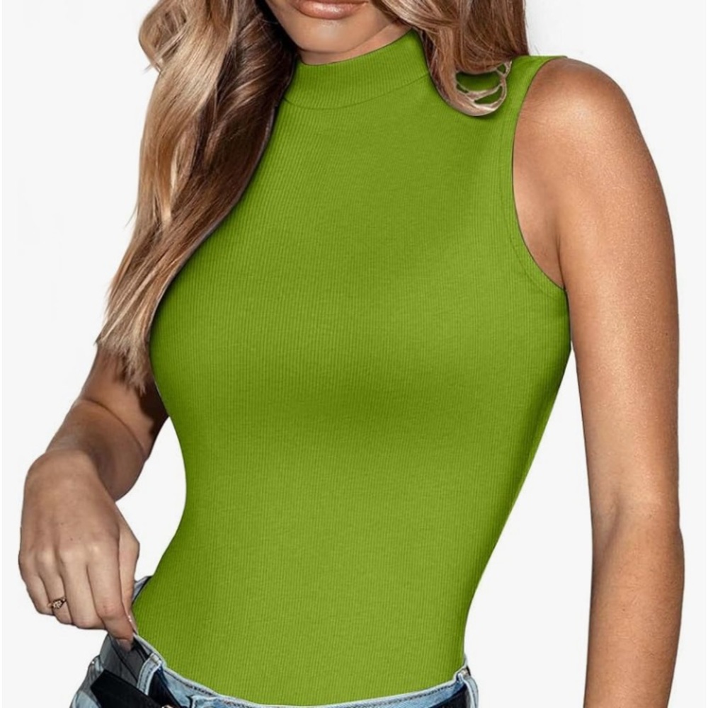 Green Mock Neck Sleeveless Bodysuit